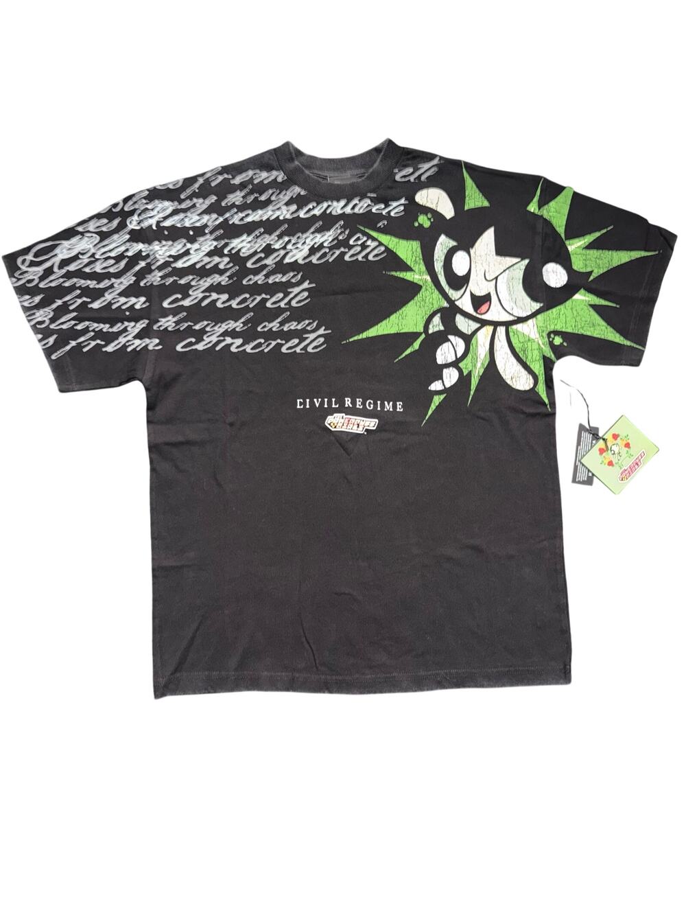Civil Regime Powerpuff Girls Buttercup Graphic T-Shirt Black Green Small NWT Y2K